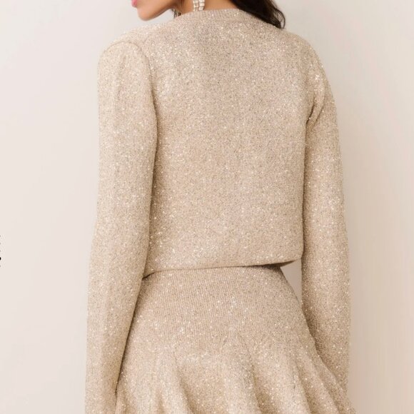 NWT LoveShackFancy Ferra Sequin Stretch Knit Cardigan Honey Gold Holiday - Picture 6 of 10